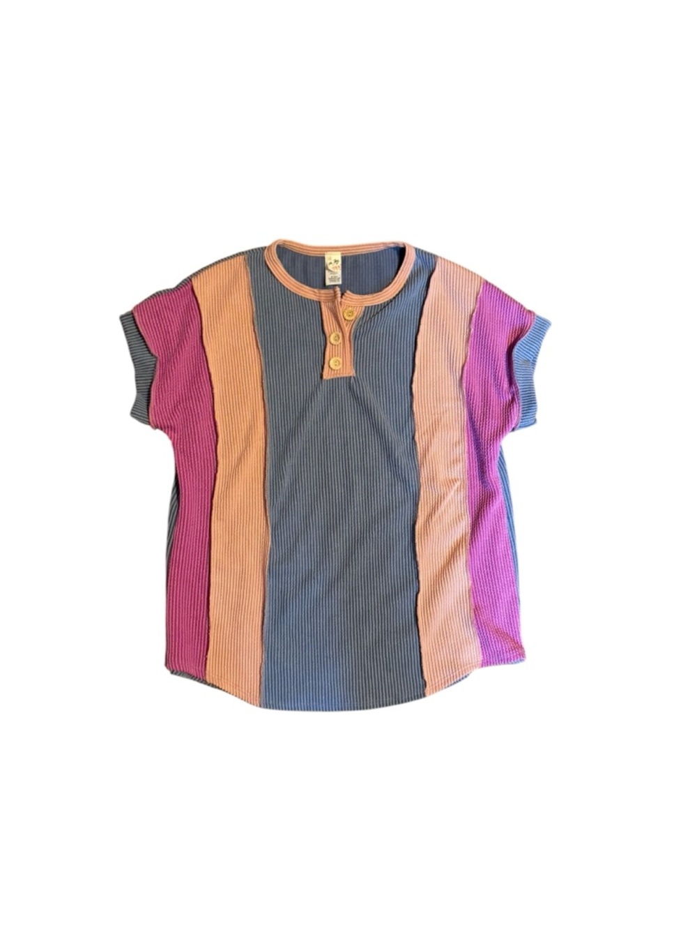 Color Block Ribbed Knit Henley
